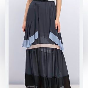 Bcbgmaxazria tiered flowy maxi skirt in block colors